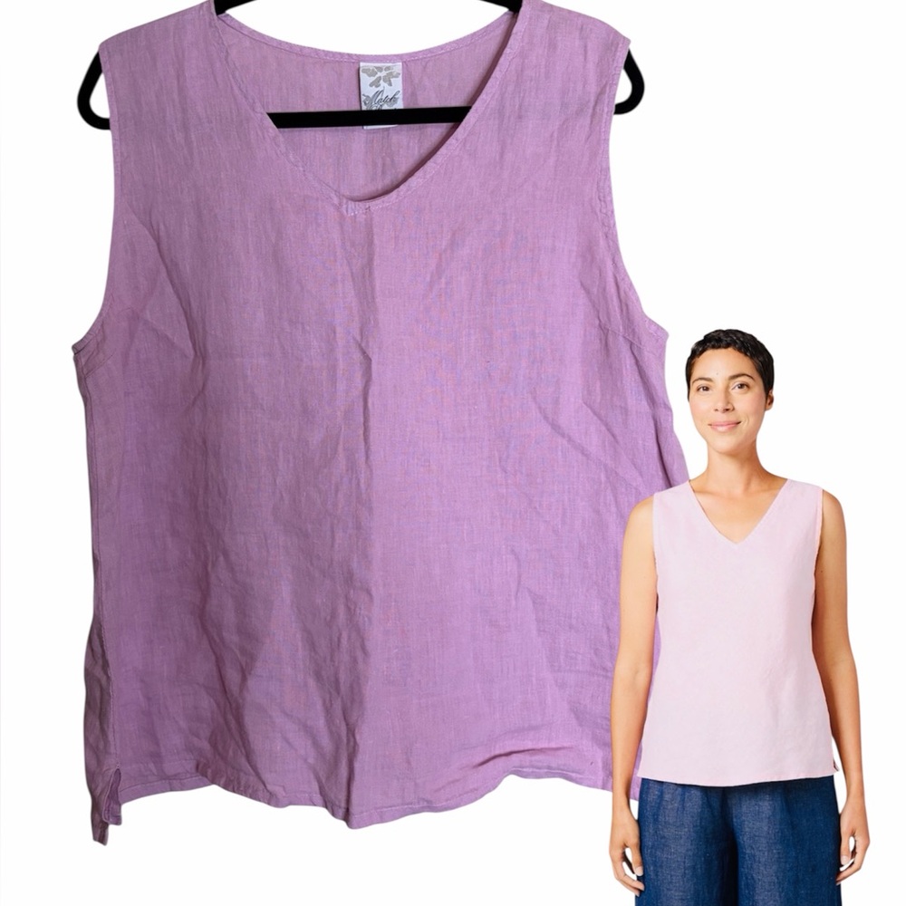Linen Match Point USA Lilac Tank Top Beachy Lagenlook Boho Casual Breathable SZL